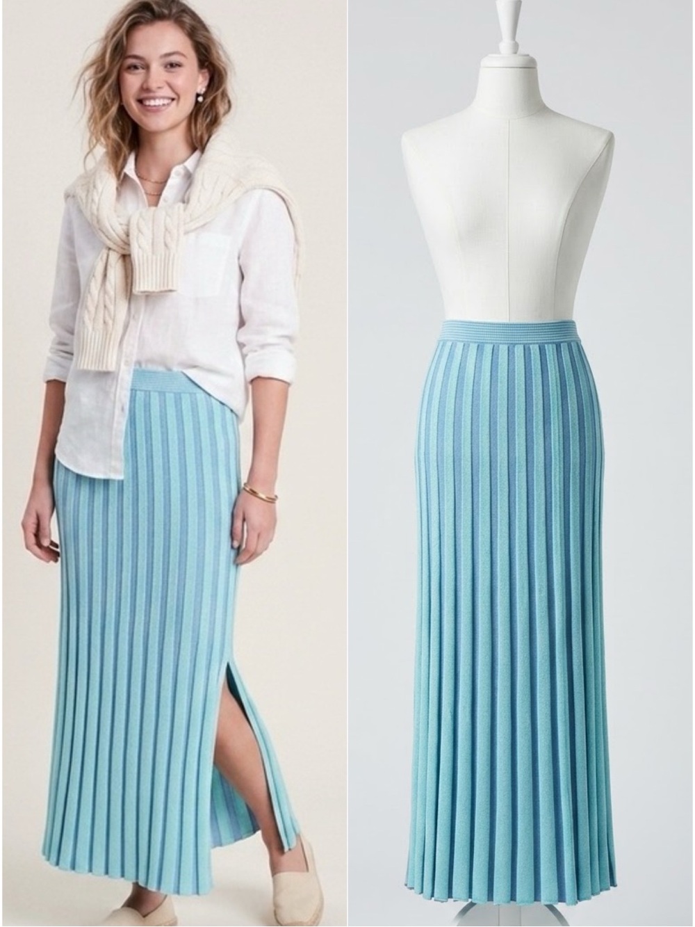 House of Harlow 1960 Aqua Pleated Rib Knit Side Slit Column Maxi Skirt Small